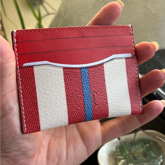 Authentic COACH stripes Coated leather/smooth leather card case/ID - Picture 5 of 6